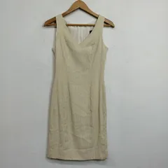 80s 90s KENZO PARIS ケンゾー ノースリーブワンピース Vネック ストライプ タイト ミドル丈 モード vintage フレンチ ベージュ レディース サイズ38 F71のサムネイル
