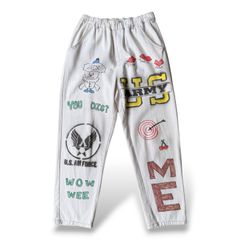 HAND PAINTED ART STENCIL MEMORIAL DENIM PANTS / ハンド ペイント アート ステンシル メモリアル 落書き デニム パンツ