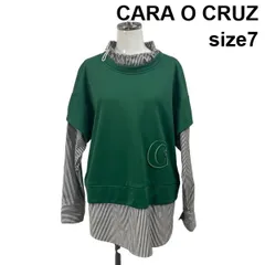 ◇ キャラオクルス CARA O CRUZ プルオーバー 異素材 ストライプ レイヤード風 ワッペン グリーン 綿 7 M～L 9～11号 レディース S6F098のサムネイル