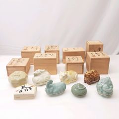 ①小刀屋忠兵衛作 干支香合（開運子・笠丑・白虎・雲龍・巳）5点