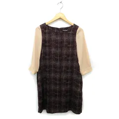アーバンリサーチ URBAN RESEARCH ワンピース Iライン ミニ シフォン 切替 タック チェック 七分袖 ONE 茶 ブラウン /NT14のサムネイル