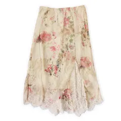 WE26189 美品 Blumarine ブルマリン 花柄 スカート フラワー柄 アイボリー×マルチカラー 14 シルク 絹 イタリア製 レースのサムネイル