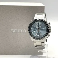 【爽やかに映えるSEIKOクロノグラフ/美品】SEIKO セイコー クロノグラフ メンズ腕時計 SBTR029 クォーツ式 アイスブルー文字盤 タキメーター デイト 日付表示 ステンレススチール シルバー スポーツ ビジネス カジュアル 10気圧防水 箱付きのサムネイル