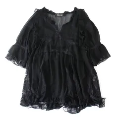 WE26190 美品 Language ランゲージ レース チュニック ブラウス ブラック 黒 レースのサムネイル