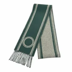 美品★HERMES エルメス カシミヤ100％ バンド ドゥ レポ マフラー ストール グリーン グレー 英国製 レディースのサムネイル