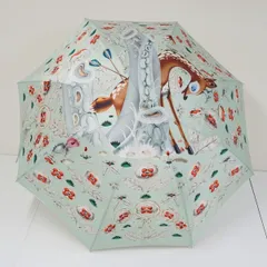 KLAUS HAAPANIEMI 傘 USED品 クラウスハーパニエミ 一枚張り アート ライトグリーン 小鹿 北欧 60cm S4017のサムネイル