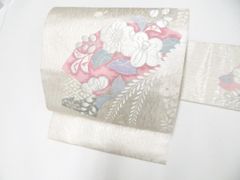 京松】九寸名古屋帯 お太鼓柄 辻ヶ花 錦プラチナ箔 正絹 美品 kyo8b05