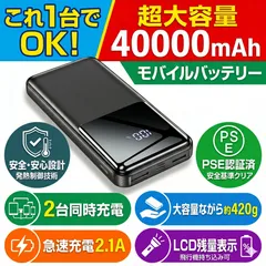 モバイルバッテリー 大容量 40000mAh Type-C/Micro 小型 USB-C 急速充電 30000mAh以上 20000mAh以上 10000mAh以上 携帯充電器 スマホ充電器 空調服 電熱ベスト PSE認証 ブラック 新品 未使用