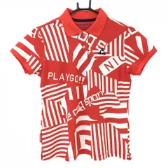 【超美品】ルコックゴルフ 半袖ポロシャツ レッド×白 総柄 ロゴ レディース L ゴルフウェア le coq sportifのサムネイル