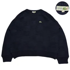 LACOSTE ラコステ CHEMISELACOSTE シュミーズラコステ フレラコ 3Dニット Knitted ニット セーター 70s フランス製 EmbroideredLogo 刺繍ロゴ Wool ウール Navy ネイビー 紺 XL相当のサムネイル