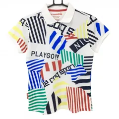 【超美品】ルコックゴルフ 半袖ポロシャツ 白×マルチカラー 総柄 ロゴ レディース L ゴルフウェア le coq sportifのサムネイル