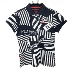【超美品】ルコックゴルフ 半袖ポロシャツ ネイビー×白 総柄 ロゴ レディース L ゴルフウェア le coq sportifのサムネイル