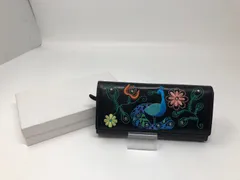 ◆Arukan　アルカン　長財布　黒　刺繍　鳥　花　中古　現状品◆21683★のサムネイル