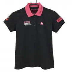 【美品】ルコックゴルフ 半袖ポロシャツ 黒×ピンク 袖ロゴ刺しゅう レディース M ゴルフウェア le coq sportifのサムネイル