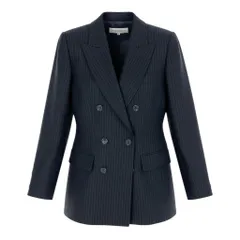 19f4 YVES SAINT LAURENT イヴサンローラン ダブルブレスト テーラードジャケット  ウールジャケット ストライプ柄  サイズ36 ネイビー レディース 女性服o07tのサムネイル