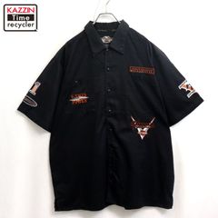 激レア05年製 ハーレーダビッドソン 半袖ワークシャツ バック刺繍 黒 XL 激レア05年製 ハーレーダビッドソン 半袖ワークシャツ バック刺繍 黒