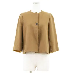 SALE【美品】Salvatore Ferragamo サルヴァトーレフェラガモ ジャケット ライトメルトン カシミヤ/ウール サイズ 44 レディース ガンチーニ ターンロック ダブルフェイス ノーカラー アウター キャメル イエロー 黄 イタリア製のサムネイル