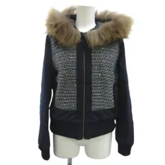 ランバン LANVIN ジャケット ブルゾン 上着 38 ネイビー ファー付きフード 長袖 ツイード柄 スパンコール装飾 /RY ■GY06のサムネイル