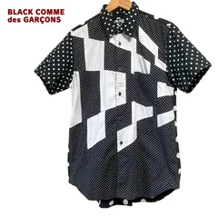 【希少】COMMEdesGARCONS ブラック コムデギャルソン ドットパッチワーク 半袖シャツ L 黒白 AD2013 / Polka Dot Patchwork Shirtのサムネイル