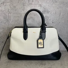美品　LAUREN RALPH LAUREN　ローレンラルフローレン　2way ショルダーバッグ　チャーム　ゴールド金具　ロゴ　レザー　バイカラー　白黒のサムネイル