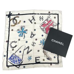 未使用級】CHANEL シルクスカーフ レア!犬モチーフ ブルーホワイト