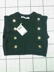 ◇ ⊂ ザラ ZARA 3519/200/800 ボタン付きクロップド ノースリーブ ニット ベスト ブラック系 Sサイズ レディース E  【1604220009073】