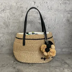 極美品　agnes b.　アニエスベー　かごバッグ　トートバッグ　巾着　バッグチャーム付き　ロゴ刺繍のサムネイル