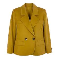 19f4 YVES SAINT LAURENT イヴサンローラン テーラードジャケット アンコンジャケット ダブルブレスト サイズM イエロー系 コットン100％ レディース 女性服o07tのサムネイル