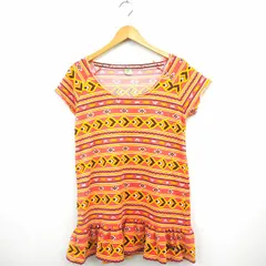 ロキシー ROXY ワンピース 総柄 丸首 ミニ ショート 半袖 M ピンク イエロー 黄 /MT11のサムネイル