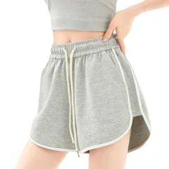 ショートパンツ レディース ルームウェア 部屋着 スポーツ ショーパン 夏 ライン入り スウェット 短パン ハイウエスト ジム ランニング 運動着 韓国風 おしゃれ (JP, アルファベット, M, 標準, グレー) [グレー] [M] [標準]
