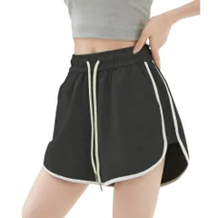 ショートパンツ レディース ルームウェア 部屋着 スポーツ ショーパン 夏 ライン入り スウェット 短パン ハイウエスト ジム ランニング 運動着 韓国風 おしゃれ (JP, アルファベット, M, 標準, ブラック) [ブラック] [M] [標準]