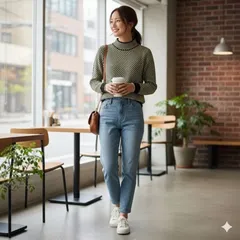 ハナエモリ　サイズ40　ニット・セーター　茶×ベージュ　チェック　柄　日本製のサムネイル