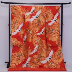 豪華打掛 花嫁衣裳 鶴朱赤オレンジ婚礼衣装着物撮影刺繍入UchikakeRG00 