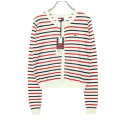 未使用 TOMMY JEANS トミージーンズ ボーダー柄 長袖 カーディガン M ホワイト レディース 古着のサムネイル