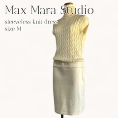 Max Mara Studio マックスマーラ ニットワンピース ノースリーブ アイボリー M タートルネック 異素材切り替えのサムネイル