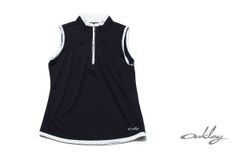 Oakley (OAKLEY) Used Sleeveless Zip-Up Mock Neck Shirt, Women's Golf Wear, Size M, Black x White