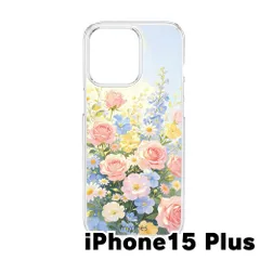 【新品未使用】iPhone15 Max 2023 クリア ハードケース (花の庭) 薔薇 バラ 可愛い 花柄 水彩画風 ボタニカル 韓国 cl-cat21-ip15plus-543