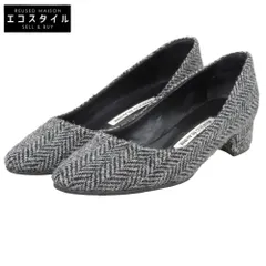 MANOLO BLAHNIK　マノロブラニク　LISTONY ハウンドトゥース ウール チャンキーヒール パンプス シューズ レディース 黒 ブラック 36　36のサムネイル
