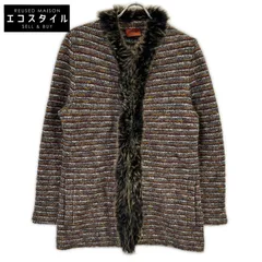 MISSONI　ミッソーニ　ブラウン計 マルチカラー ウールモヘア混 ファー付き ノーカラー ニットコート　92のサムネイル