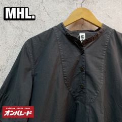 美品 エムエイチエル ギャザーバンドカラーブラウス リネン混 スミクロ 