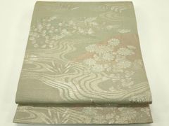 夏帯 紗 袋帯 桔梗 流水 灰水色 灰紫 銀糸 三越 正絹 #1168 - メルカリ