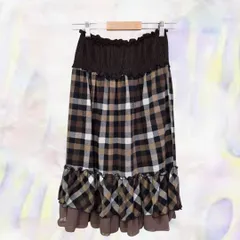 CLEF DE SOL　クレドソル　スカート　ブラウン　レディース　チェック　フリル　ギャザー　チュール　ひざ丈　レイヤーのサムネイル