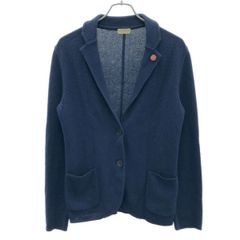 極美品 LARDINI コットン ニットジャケット 紺 ブートニエール 36 