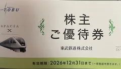 最新　東武鉄道株主優待券のサムネイル