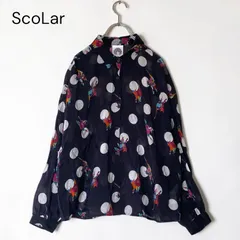 ScoLar スカラー 花柄 ネコ ドット柄 レーヨンシャツ ブラックのサムネイル