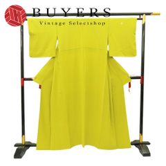 紬のお着物　正絹　着丈162 裄丈66 黄色系 中古】 紬 正絹 着丈約162.5cm 裄丈約65.5cm こげ茶 オレンジ しつけ糸