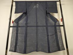 A5夏物 大島紬 夏大島 露草模様 藍色 絽 紗 薄物 正絹 小紋 着物 K12