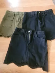 ミニスカート デニムスカート ブラック/カーキのサムネイル