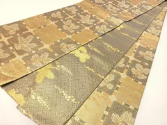 平和屋着物●本場筑前博多織　草木染　手織工房　染匠：小森久　佐賀錦　両面　全通柄袋帯　松葉天井文　金糸　長尺　正絹　逸品CABG1903vpのサムネイル