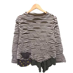 ジウ 慈雨 カットソー Tシャツ ボーダー ダメージ加工 切り替え ドット 長袖 40 カーキ グレー /TTのサムネイル
